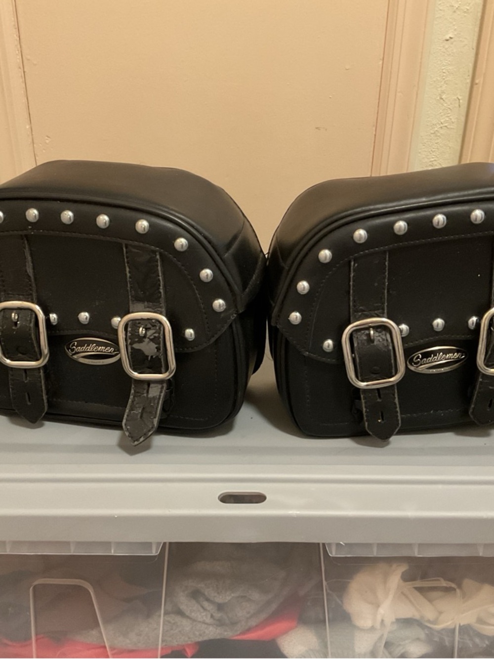 Black Studded Motorcycle Saddlebags - Pair